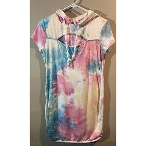Riley and James tie-dye Hooded Cut out dress Blue Pink White Size M